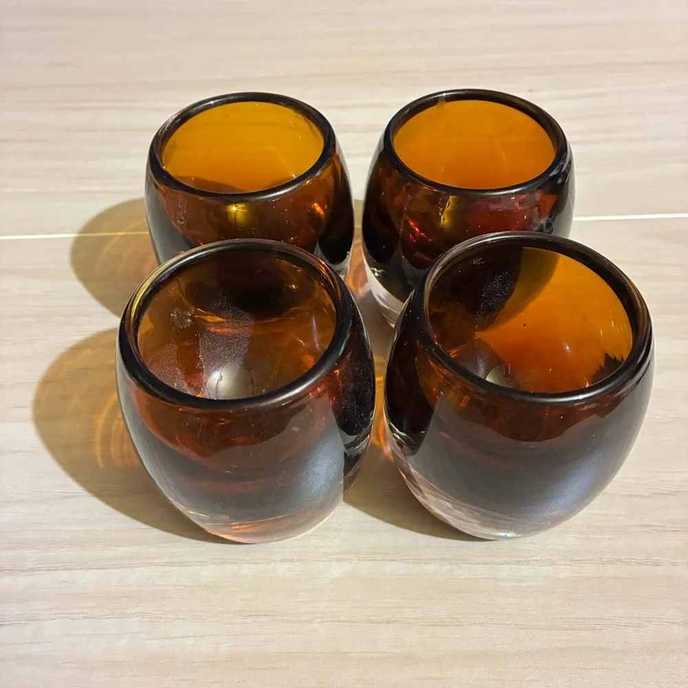 4 Crate & Barrel Diva Amber Topaz Votive Tea Light Candle Holders Set 3 1/4” Vtg